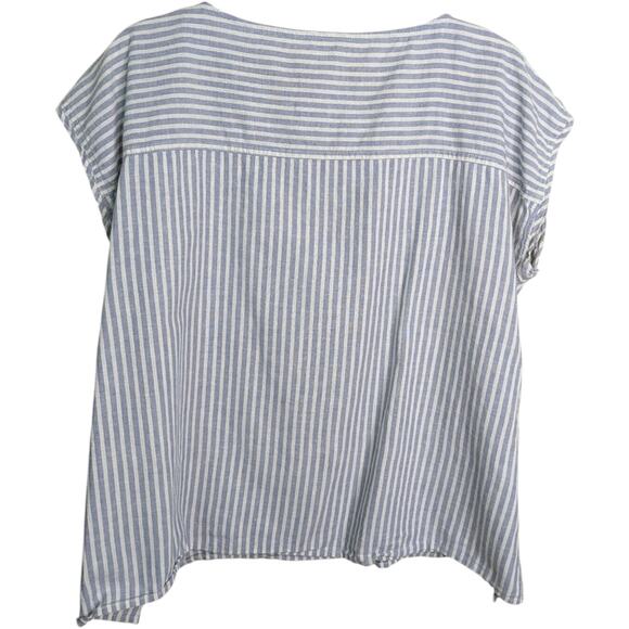 Eileen Fisher Top Medium Blue Striped Pullover Boxy Hemp Organic Cotton Cap Slee - Picture 7 of 8